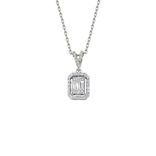 0.14ct Pırlanta Baget Taşlı Kolye-14k - 1