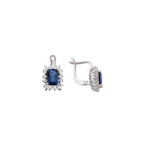 0.25ct Pırlantalı Safir Taşlı Baget Küpe - 1