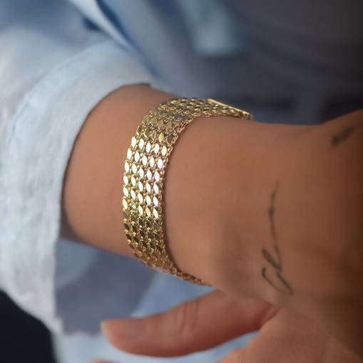 14k Altın Beş Sıra Pullu Arpa Model Bileklik - 1