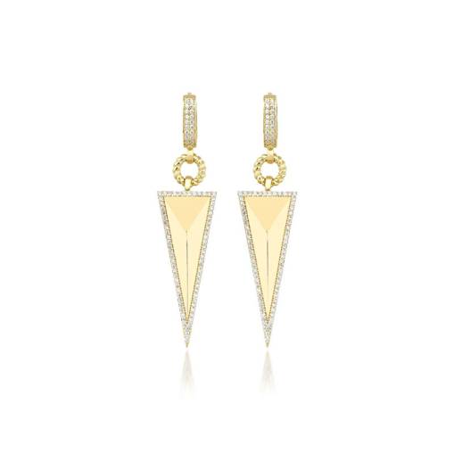 14k Altın Çağla Ema Üçgen Piramit Charm Küpe - 1