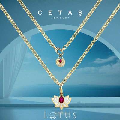 14k Altın Cetaş Eterna Lotus Çift Zincir Kolye - 2