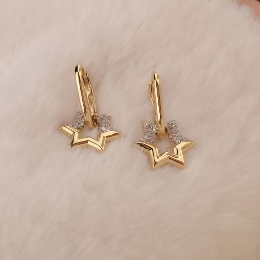 14k Altın Star Light Sallantılı Küpe - 1