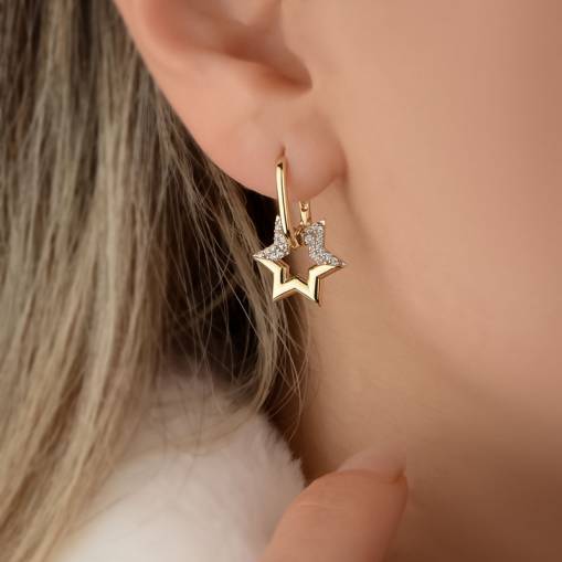 14k Altın Star Light Sallantılı Küpe - 2