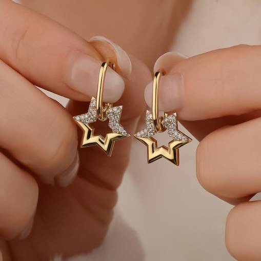 14k Altın Star Light Sallantılı Küpe - 3