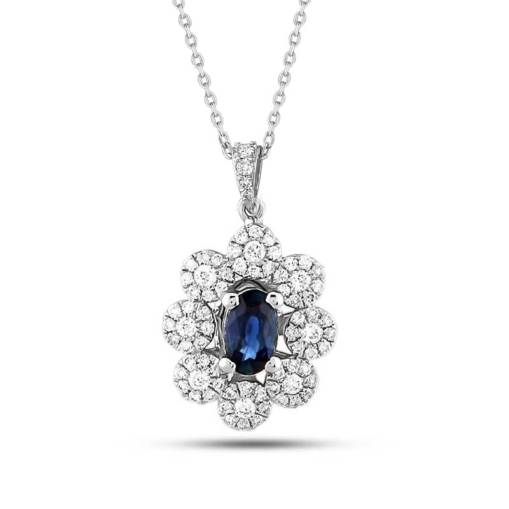 Pırlantalı Oval Safir Taşlı Kolye - 1